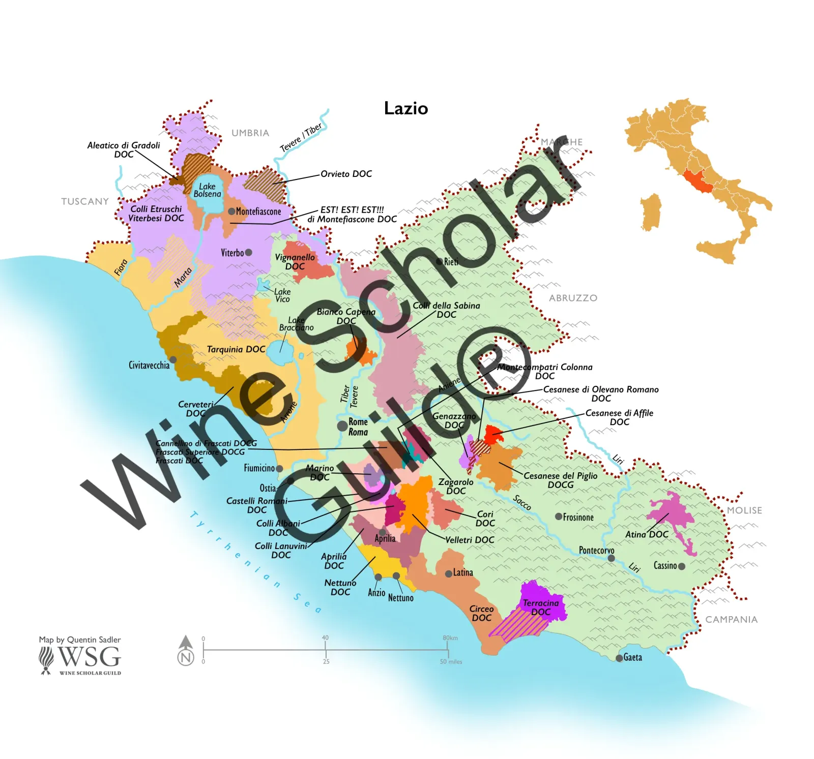 Lazio Wine Map by Wine Scholar Guild