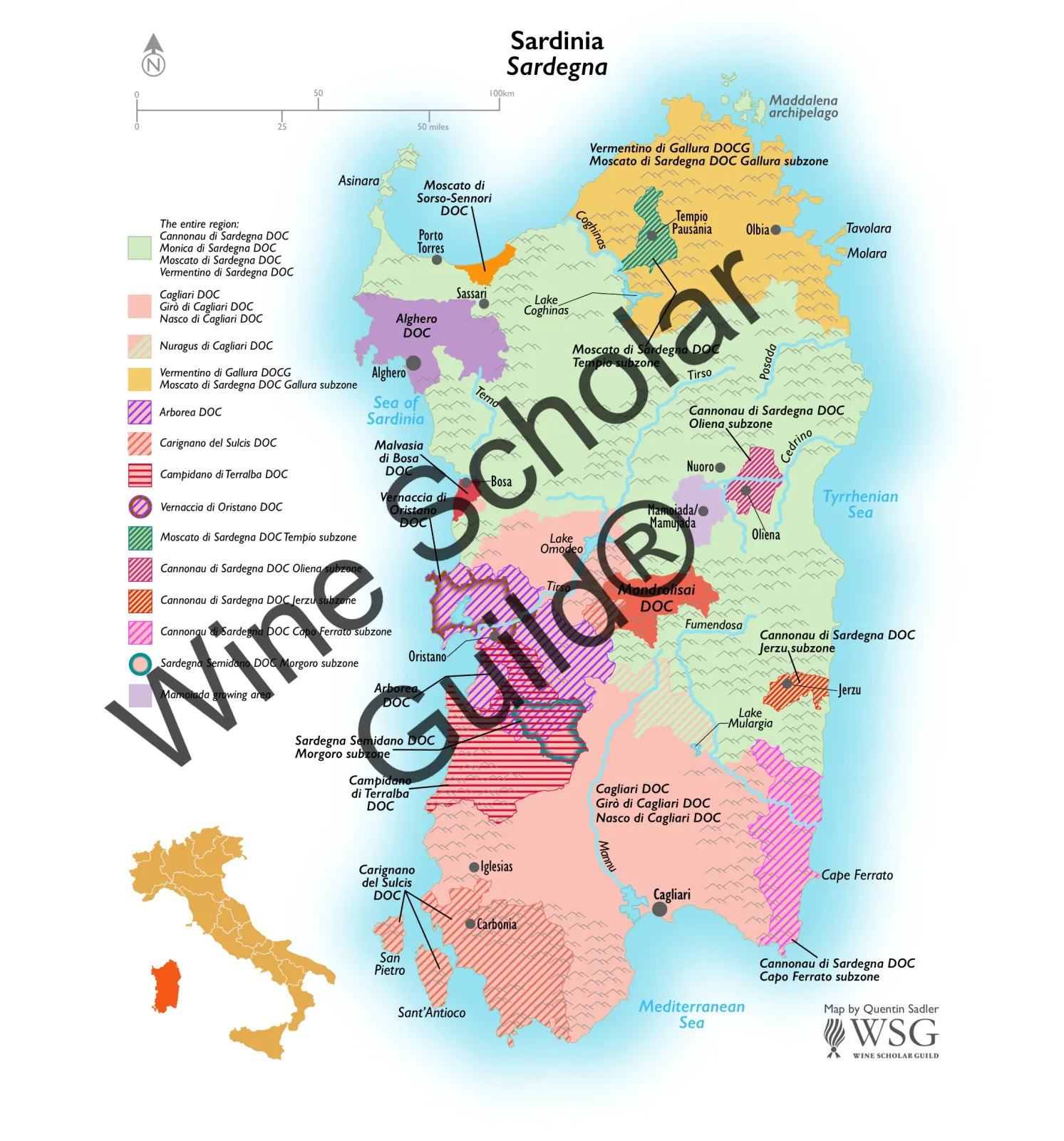 Sardinia Wine Map by Wine Scholar Guild Sardinia Wine Map by Wine Scholar Guild