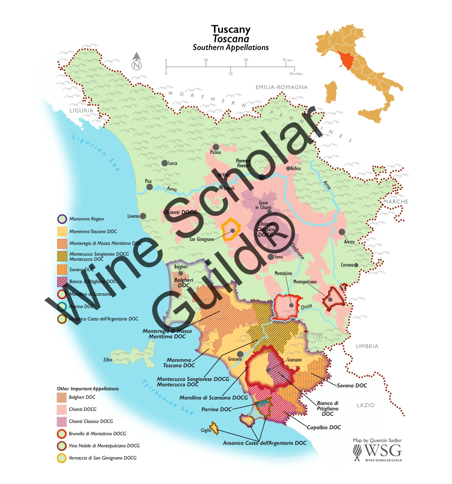 Tuscany-South Wine Map by Wine Scholar Guild Tuscany-South Wine Map by Wine Scholar Guild