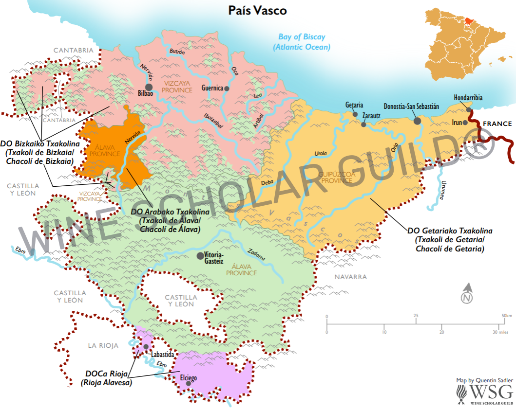 Galicia wine map highlighting vineyards and DO zones including Rías Baixas, Ribeiro, Ribeira Sacra, Monterrei, and Valdeorras.