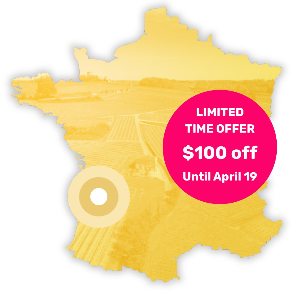 Map of France highlighting the Bordeaux region