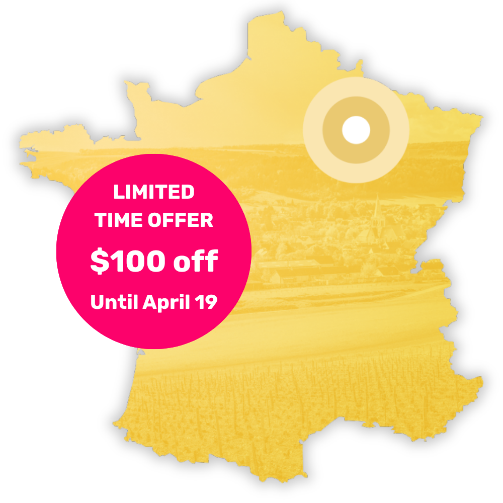 Map of France highlighting the Champagne region