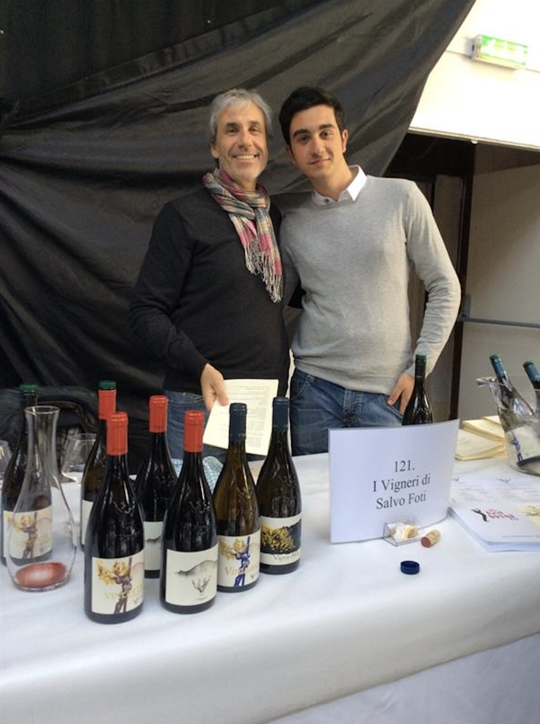 Salvo Foti with son Simone at London Real Wine Fair 2014 Salvo Foti and son Simone presenting Etna wines at London Real Wine Fair 2014, pioneers of Sicily’s volcanic viticulture