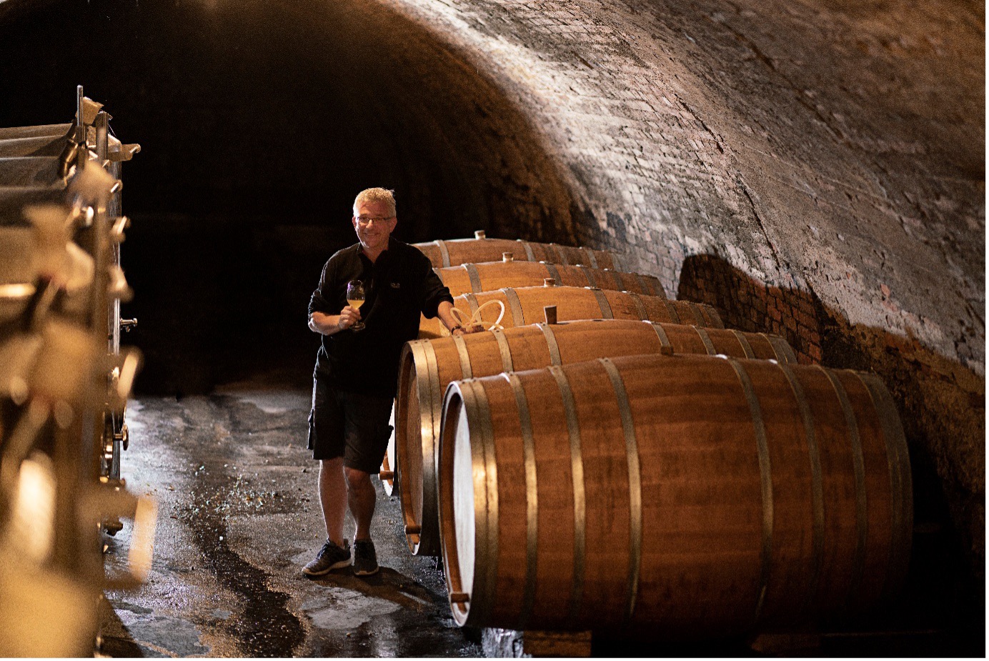 Thomas Haag of Weingut Schloss Lieser standing in a Mosel Riesling vineyard during the growing season