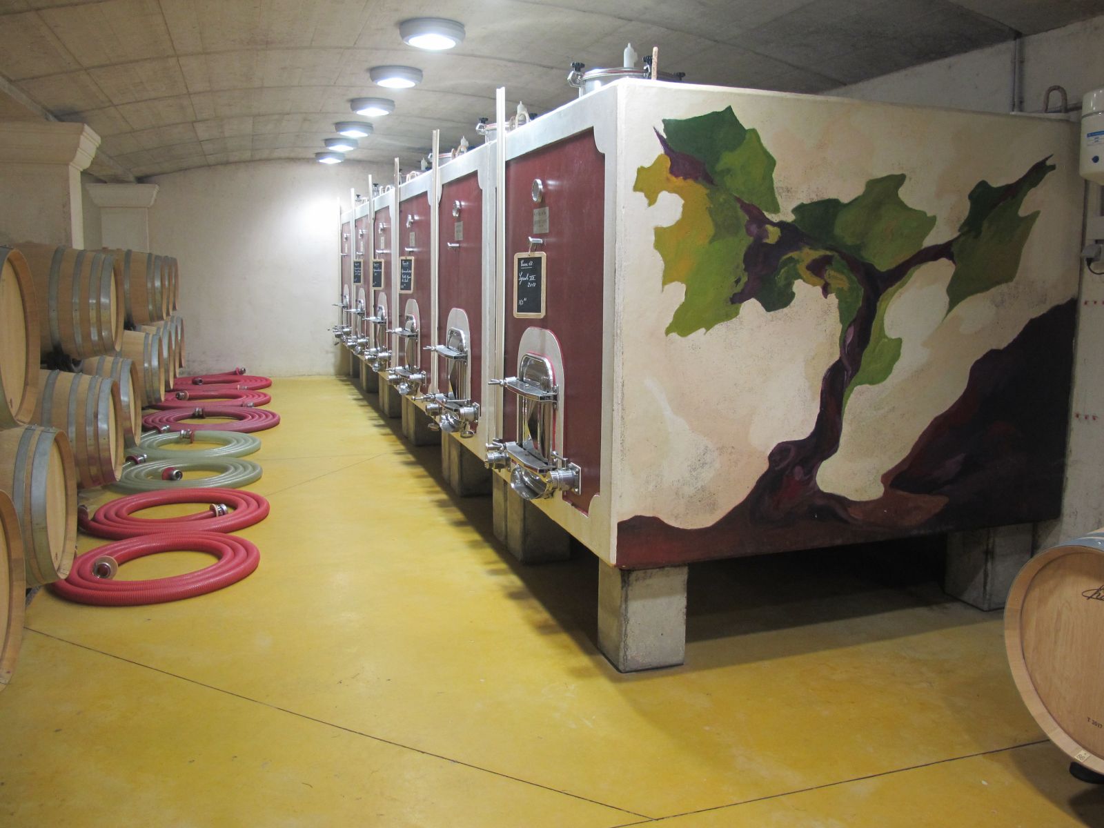 Concrete tanks and barrels in Château Bizard, Grignan-les-Adhémar. Credit: Matt Walls
