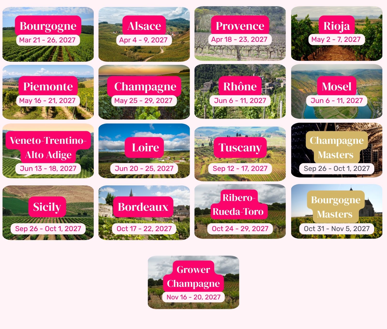 Tours 2027 Destinations and dates